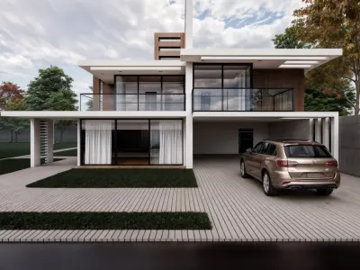 Modern villa with pool 3D model