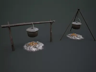 Bonfire with Bowler Low-poly 3D model