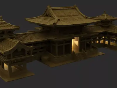 Chinese Wooden Ancient House  Low-poly 3D model