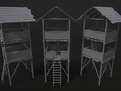  Improvised Wooden Watchtower Low-poly 3D model