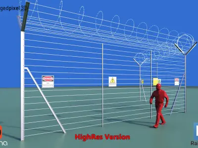 Barbed Wire Fence Railclone System - 3 types 3D model