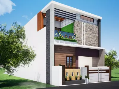 House 124 with aerial view 3D model