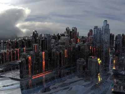 Cityscape ocean scene 3D model