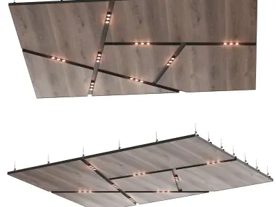 Wooden suspended ceiling with lighting 40 3D model