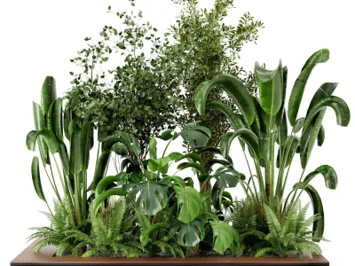 Outdoor Garden set bush and Tree - Garden Set 19 3D model