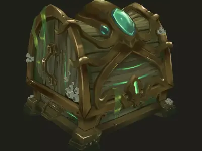 Hand drawn stylized treasure chest Low-poly 3D model