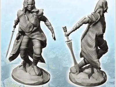 Horned woman with running sheepskin 3 - Medieval Fantasy Magic F 3D print model