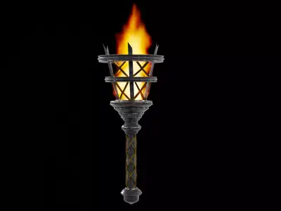Medieval Fire Torch Game Ready 3D Model 3D model