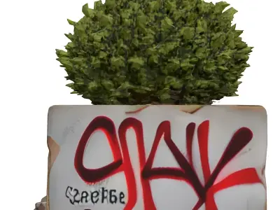 Concrete Planter Bush with Graffiti Low-poly 3D model