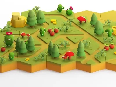 Stylized modular platform game level design Low-poly 3D model