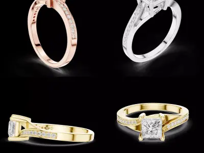 Princess Cut Diamond Engagement Ring CAD Design  3D print model