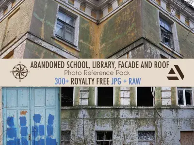 Photo Textures ABANDONED SCHOOL LIBRARY FACADE AND ROOF Texture