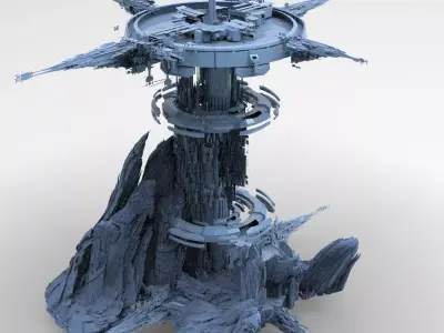 Sci fi mountain mineral refinery  3D model