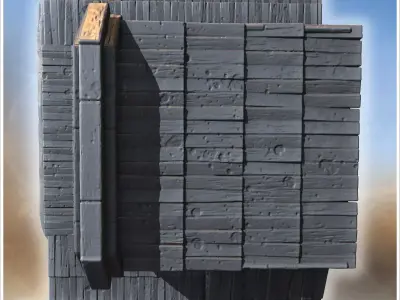 Sheriffs office with side extension porch fencing wooden barrels 3D print model