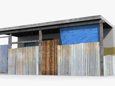 Slum p old building with corrugated metal roof Low-poly 3D model
