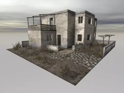 Small house - abandoned and ruined - Game-ready asset Low-poly 3D model