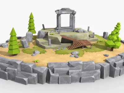 10 cartoon island landscape low poly 3D Model Pack