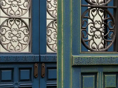 Entrance Door wooden painted old damaged Low-poly 3D model