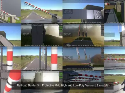Railroad Barrier 3m Protective Grid High and Low-Poly Version 3D Model Pack
