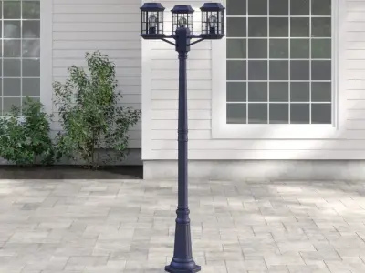 Barnes Black 3 -Light Hardwired Lamp Post 3D model