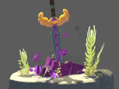 Underwater Stone Sword Low-poly 3D model
