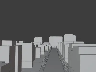 Landscape Model 3D city street with trees and buildings Free low-poly 3D model