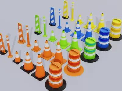 Generic props stylized traffic cones Low-poly 3D model