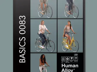 Set of 3D women on a bike 3D model