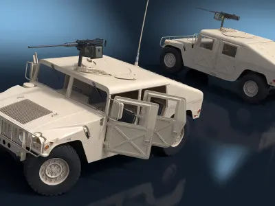  Military Humvee with Mounted Machine Gun Rigged for Cinema 4D 