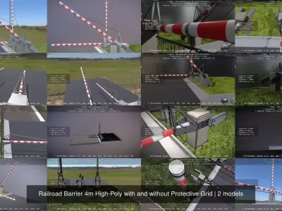 Railroad Barrier 4m High-Poly with and without Protective Grid 3D Model Pack