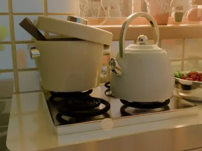 Cozy Village Kitchen Diorama Low-poly 3D model