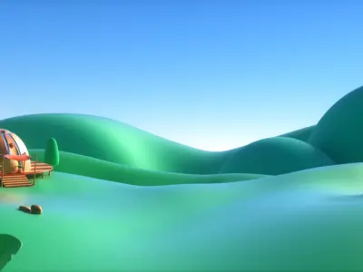Cartoon forest cabin scene 3D model