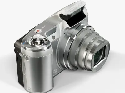 Olympus Stylus SZ16 Silver compact digital camera Low-poly 3D model