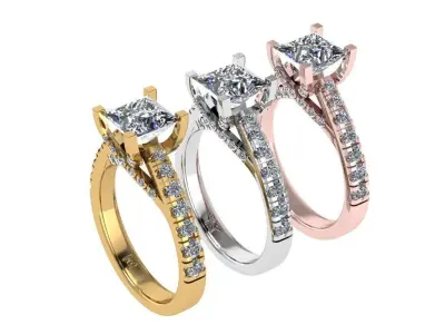 Ring487 princess cut diamond engagement ring gold 3D print model