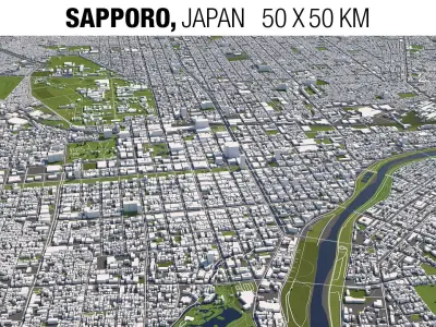 Sapporo Japan 50x50km 3D City Map 3D model