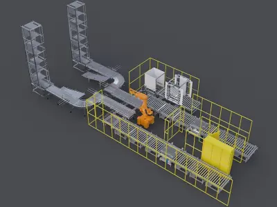 Stacking wrapping  packaging production line 3D model
