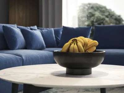 Banana Clusters in Terra Cotta Bowl 3D model