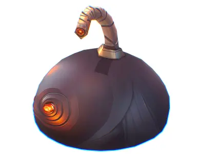 Black Cartoon Bomb With Glowing Eyes a Lit Fuse Low-poly 3D model