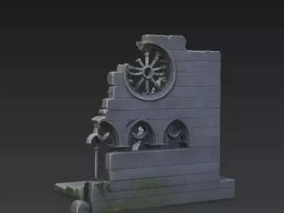 Gothic Ruined Cathedral Wall  Stylized Photogrammetry 3D Model 3D model