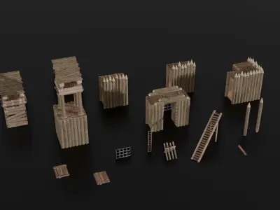 Wood Castle modular pack Low-poly 3D model