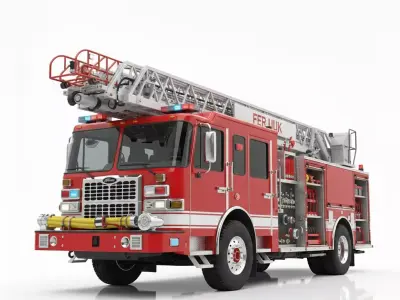 Modern Triple Combination Fire Engine and Aerial Ladder Truck Low-poly 3D model