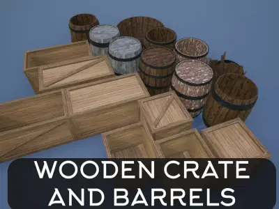 Lowpoly Crate-Barrels-Wicker Basket Collection 3D Model Pack