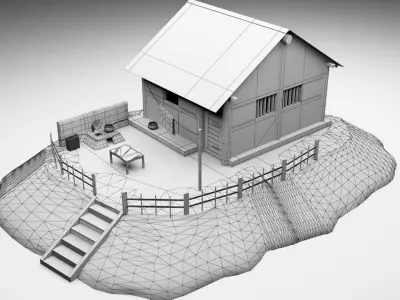 hut house  low poly home game ready exterior architecture Low-poly 3D model