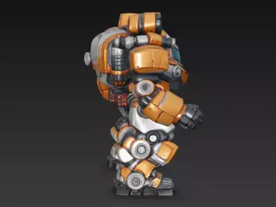Stylized Orange Mech Suit - PBR Game - Ready Robot Low-poly 3D model
