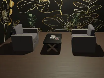 Office chairs and Table 3D model
