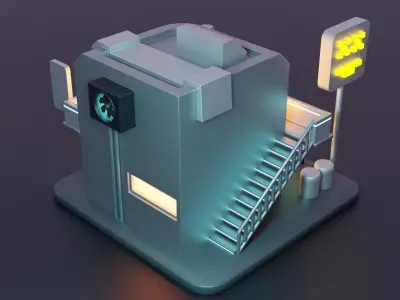 Cyberpunk Building Low-poly 3D model