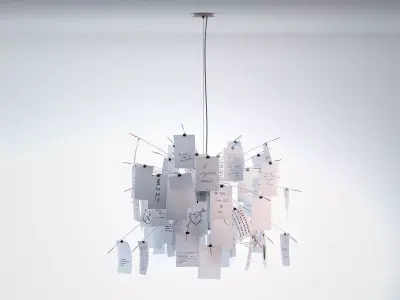Zettelz 6 light fixture with paper hanging from it 3D model