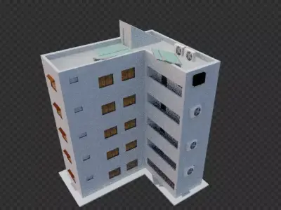 Residential Building game-ready l-poly Low-poly 3D model