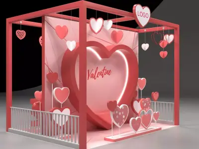 Valentine Photobooth Double-Sided Heart Love 3D model