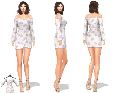 Lace Trim Wrapped Off Shoulder Strapless Mini Dress Low-poly 3D model